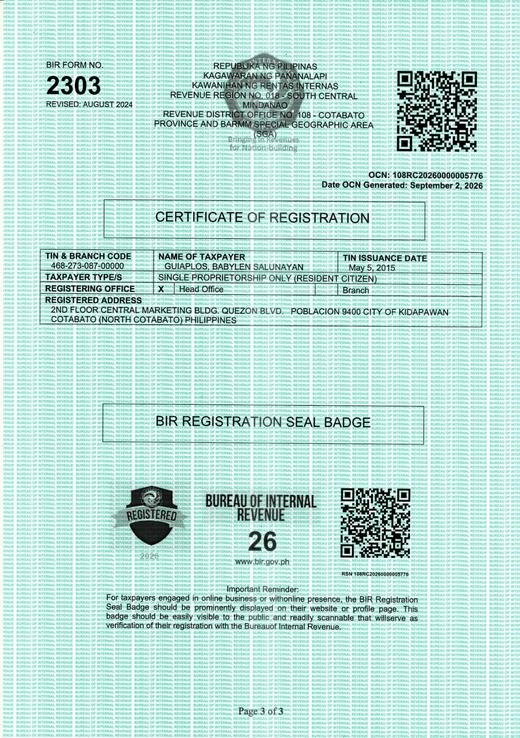 BIR - Certificate of Registration